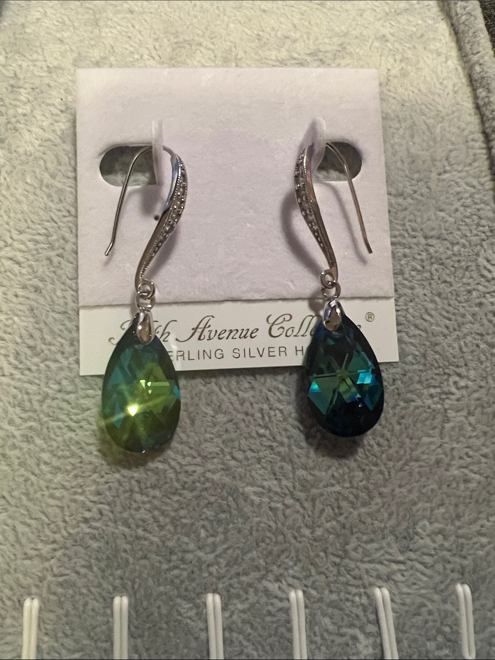Fifth Avenue Collection Silver Teardrop Earrings - Green/Blue/purple